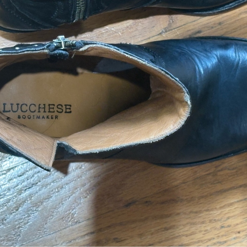 Lucchese Black Leather Karla Western Ankle Booties - Picture 4 of 8
